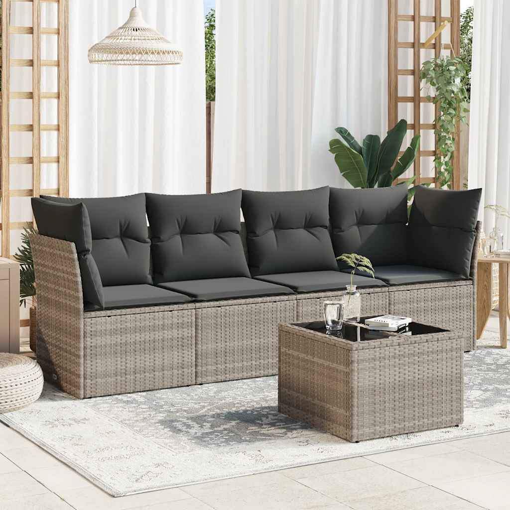 Set Divano da Giardino 5pz con Cuscini Grigio Chiaro Polyrattan - homemem39