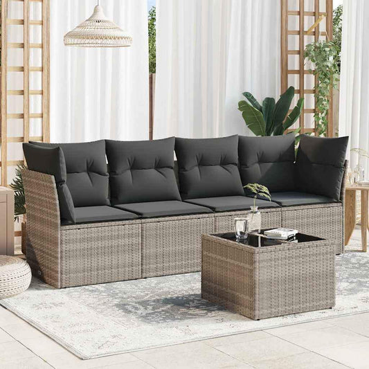 Set Divano da Giardino 5pz con Cuscini Grigio Chiaro Polyrattan - homemem39