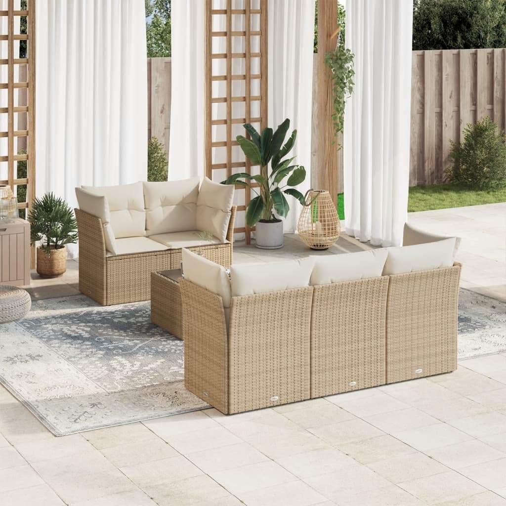 Set Divano da Giardino 6 pz con Cuscini Beige in Polyrattan - homemem39