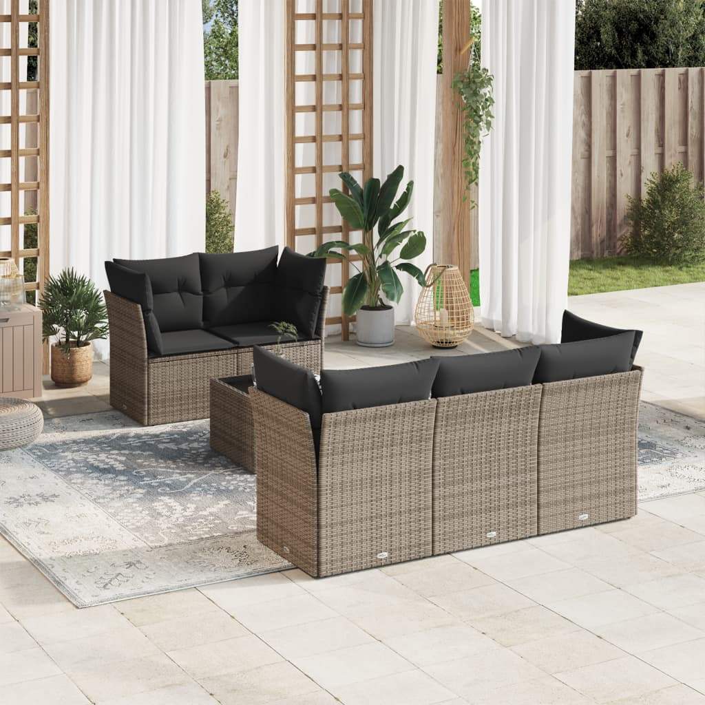 Set Divano da Giardino 6 pz con Cuscini Grigio in Polyrattan - homemem39