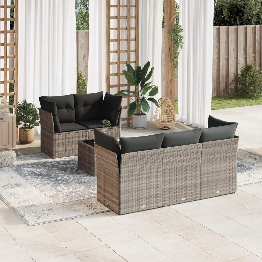 Set Divano da Giardino 6pz con Cuscini Grigio Chiaro Polyrattan - homemem39