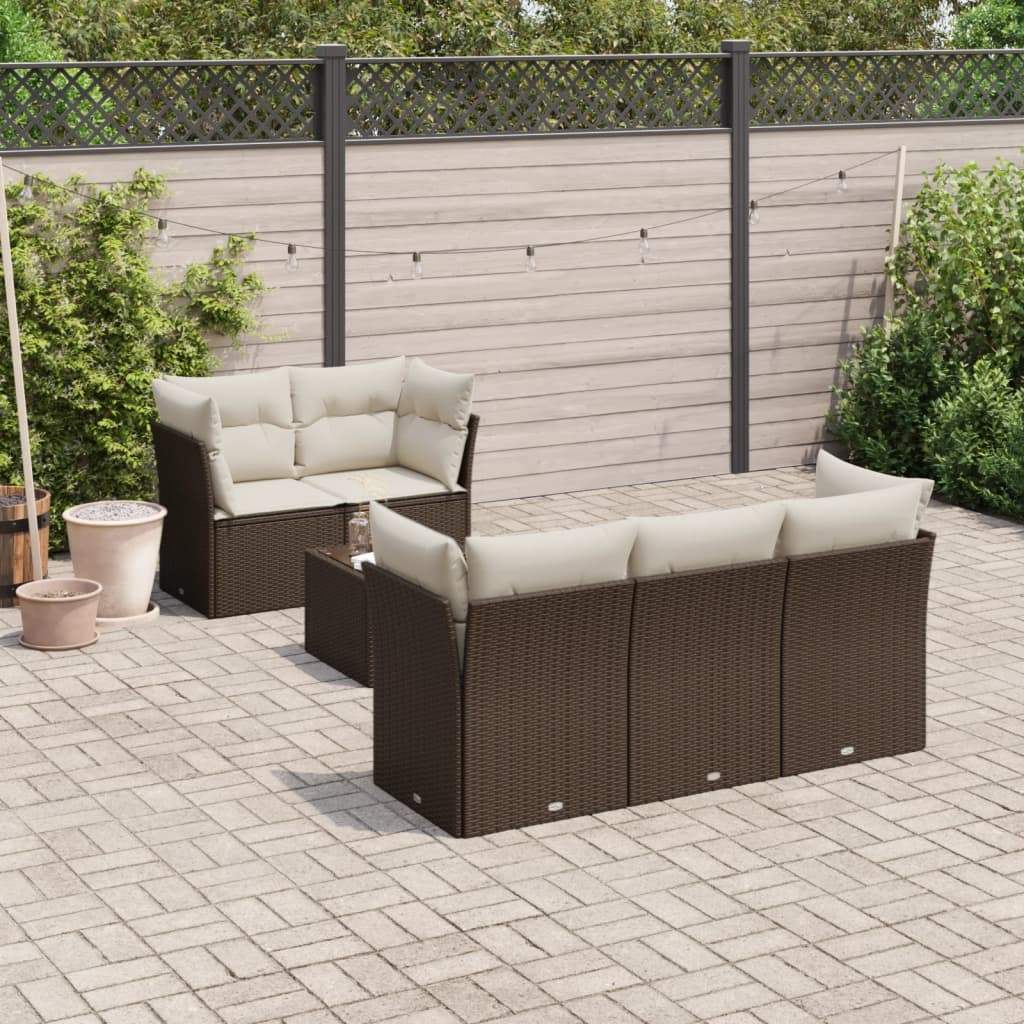 Set Divano da Giardino 6 pz con Cuscini Marrone in Polyrattan - homemem39
