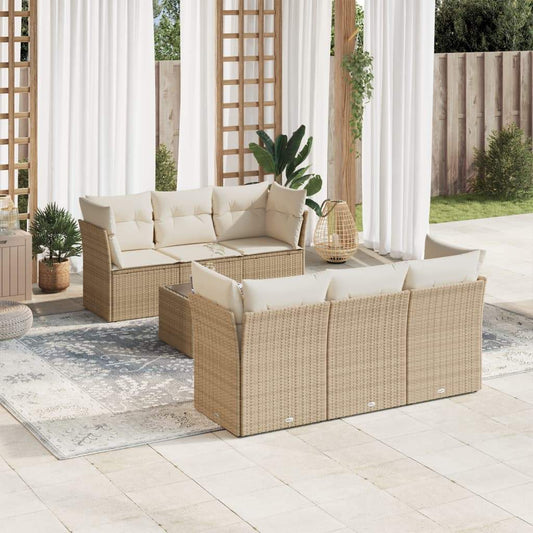 Set Divani da Giardino 7 pz con Cuscini Beige in Polyrattan - homemem39