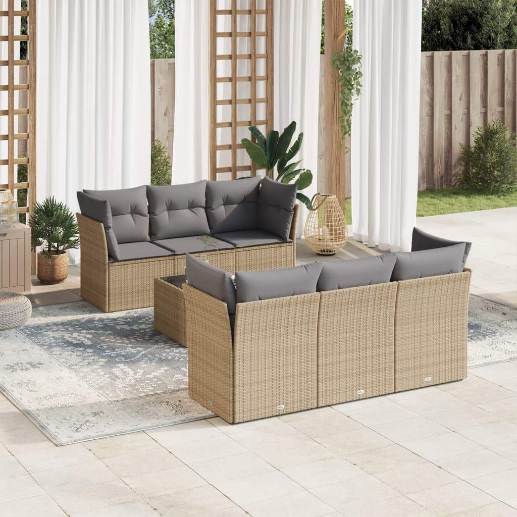 Set Divani da Giardino 7 pz con Cuscini Beige in Polyrattan - homemem39