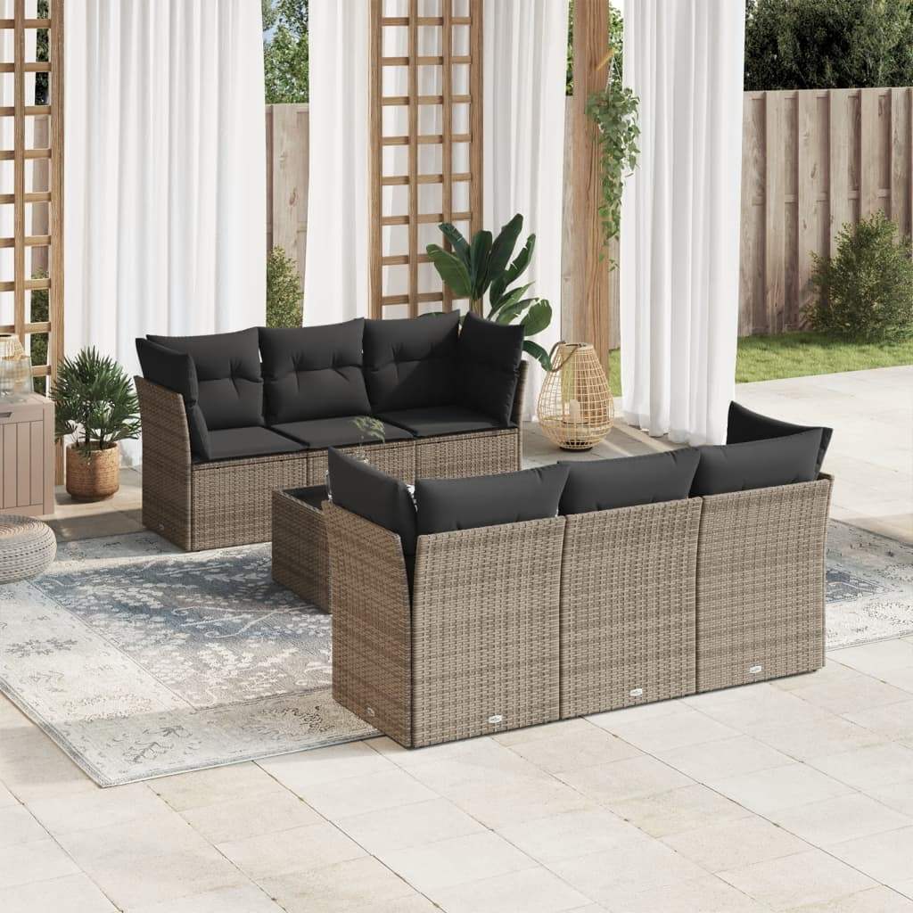 Set Divani da Giardino 7 pz con Cuscini Grigio in Polyrattan - homemem39