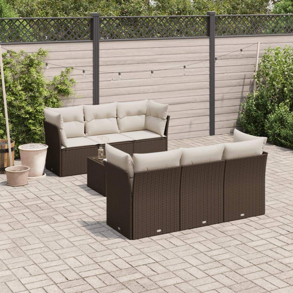 Set Divani da Giardino 7 pz con Cuscini Marrone in Polyrattan - homemem39