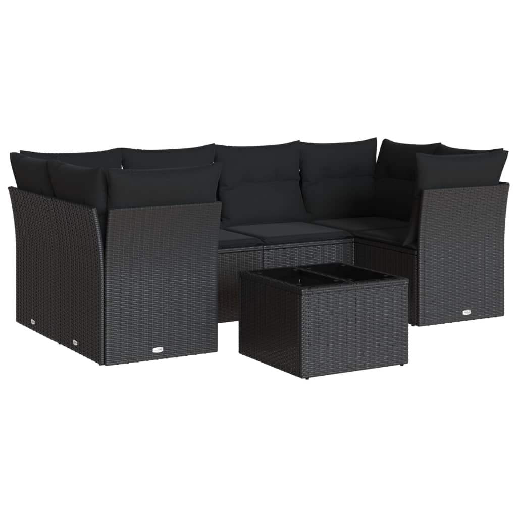 Set Divani da Giardino con Cuscini 7pz Nero Polyrattan - homemem39