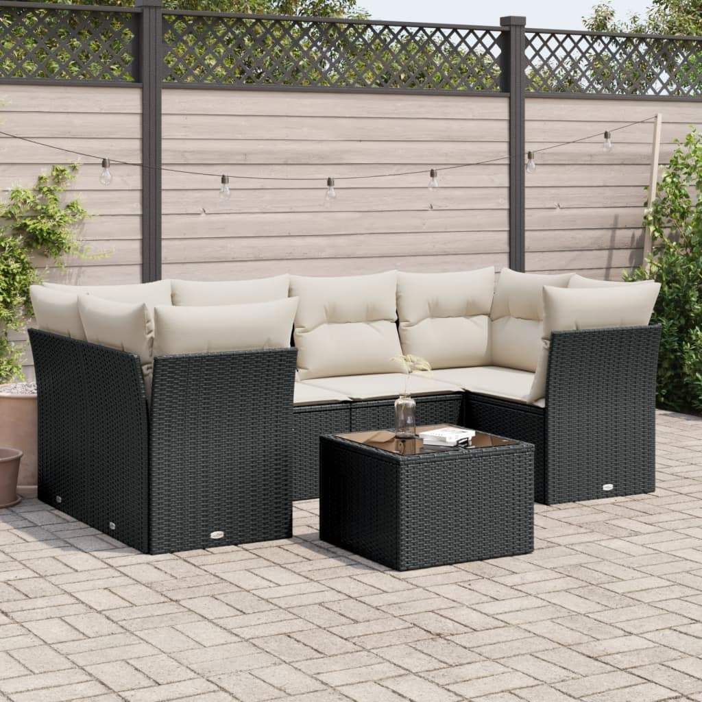 Set Divani da Giardino con Cuscini 7pz Nero Polyrattan - homemem39