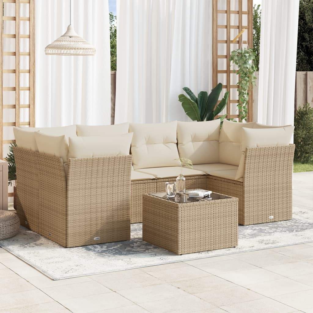 Set Divani da Giardino 7 pz con Cuscini Beige in Polyrattan - homemem39