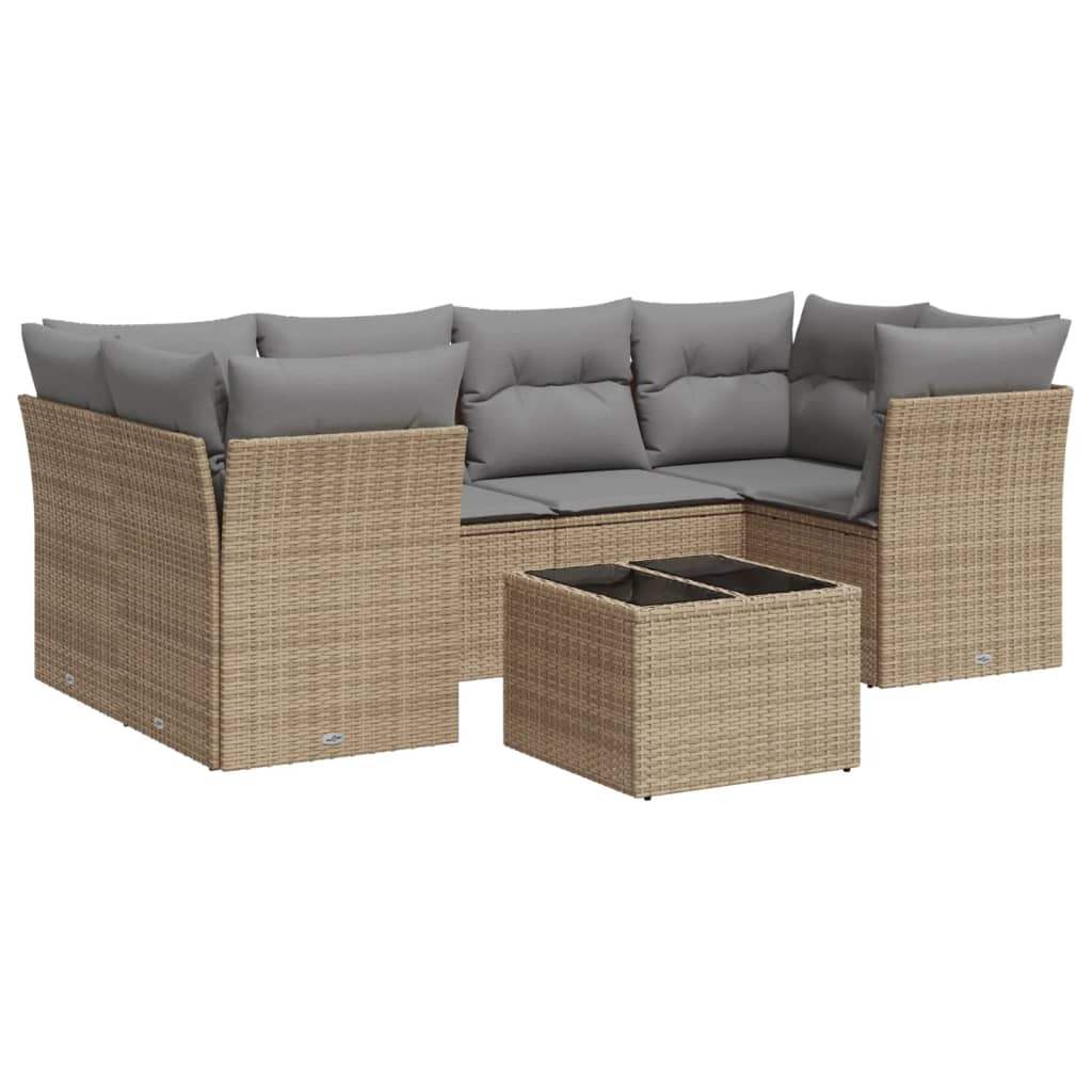 Set Divani da Giardino 7 pz con Cuscini Beige in Polyrattan - homemem39