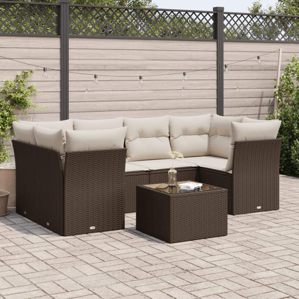 Set Divani da Giardino 7 pz con Cuscini Marrone in Polyrattan - homemem39