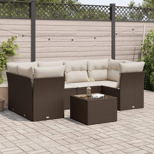 Set Divani da Giardino 7 pz con Cuscini Marrone in Polyrattan - homemem39