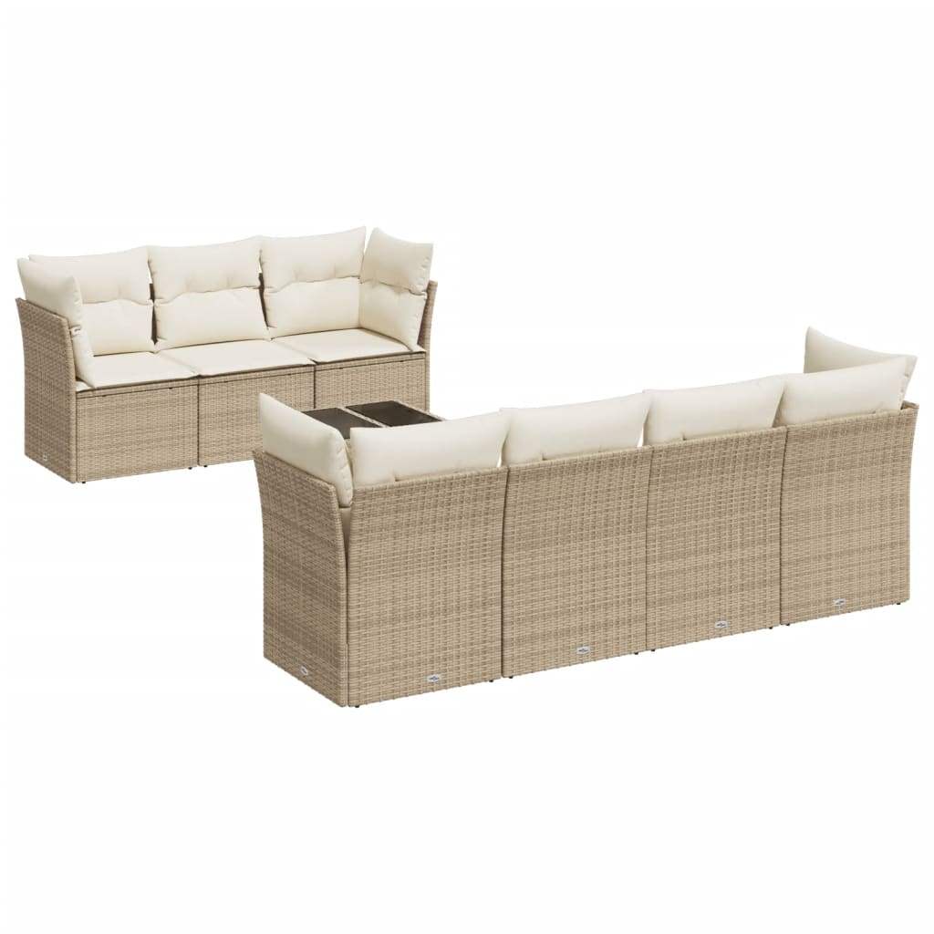 Set Divano da Giardino 8 pz con Cuscini Beige in Polyrattan - homemem39