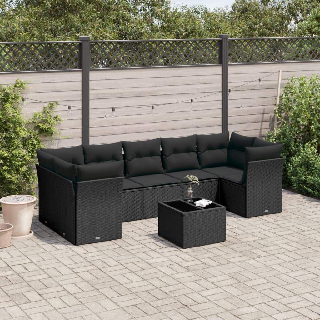 Set Divani da Giardino con Cuscini 8 pz Nero in Polyrattan - homemem39