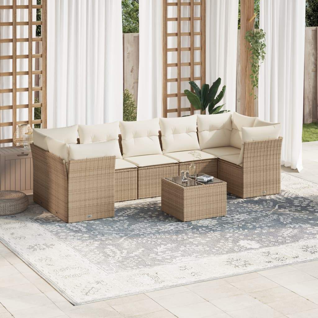 Set Divano da Giardino 8 pz con Cuscini Beige in Polyrattan - homemem39