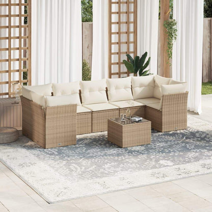 Set Divano da Giardino 8 pz con Cuscini Beige in Polyrattan - homemem39