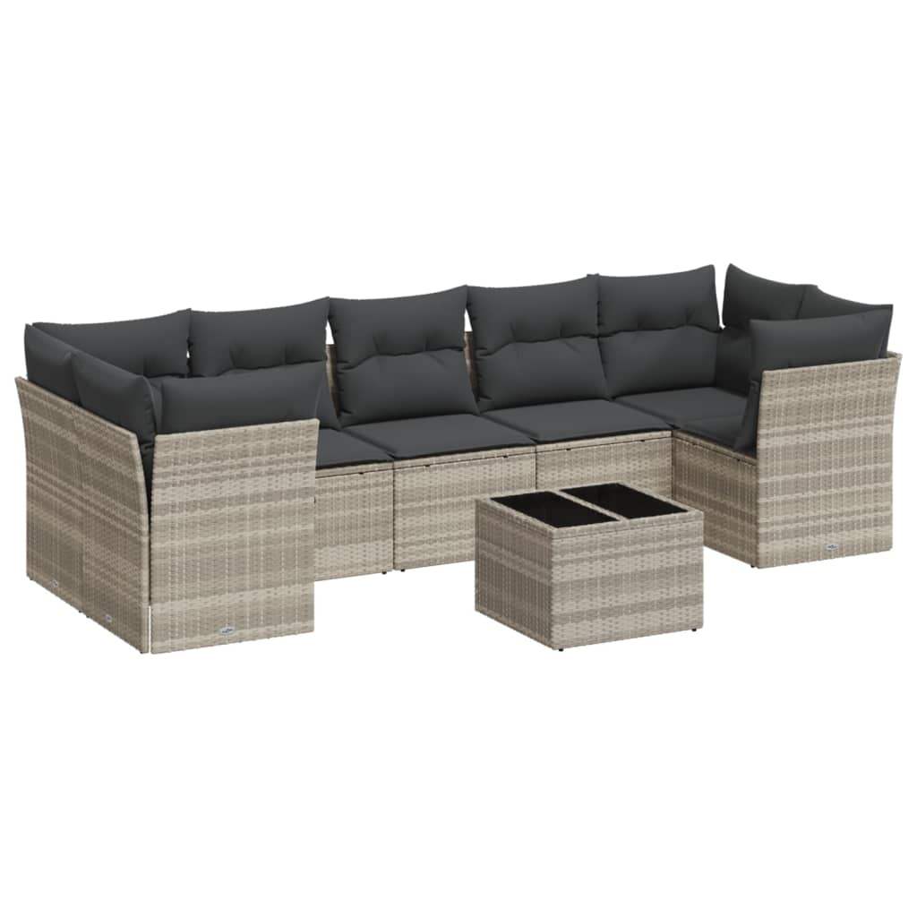 Set Divano da Giardino 8pz con Cuscini Grigio Chiaro Polyrattan - homemem39