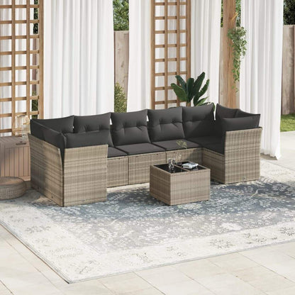 Set Divano da Giardino 8pz con Cuscini Grigio Chiaro Polyrattan - homemem39