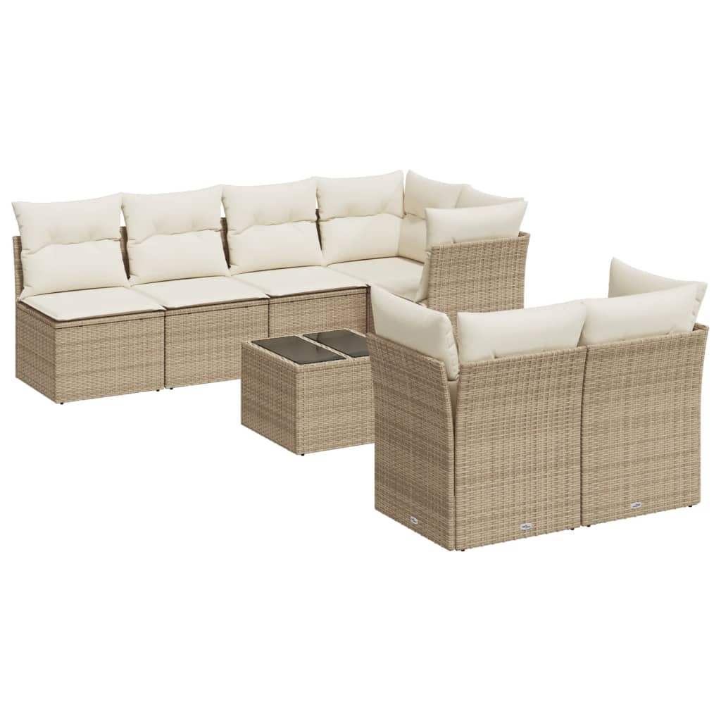 Set Divano da Giardino 8 pz con Cuscini Beige in Polyrattan - homemem39