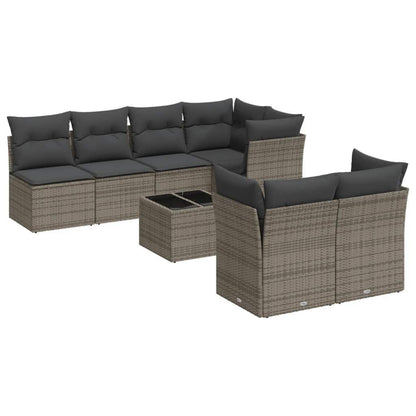 Set Divano da Giardino 8 pz con Cuscini Grigio in Polyrattan - homemem39