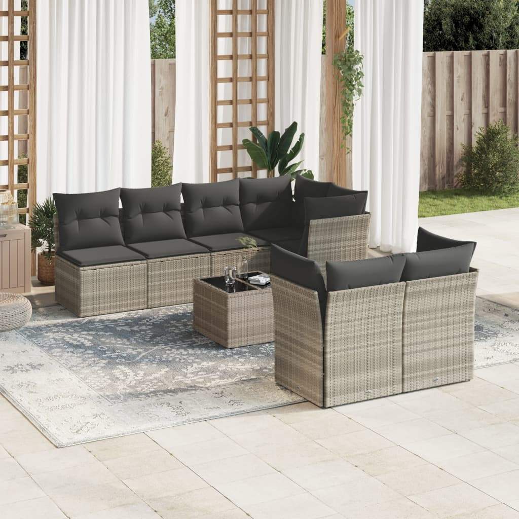 Set Divano da Giardino 8pz con Cuscini Grigio Chiaro Polyrattan - homemem39