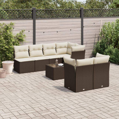 Set Divani da Giardino 8 pz con Cuscini Marrone in Polyrattan - homemem39