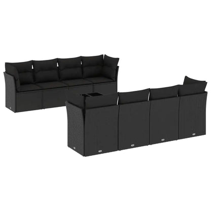 Set Divani da Giardino 9 pz con Cuscini Nero in Polyrattan - homemem39