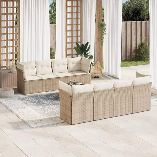 Set Divano da Giardino 9 pz con Cuscini Beige in Polyrattan - homemem39