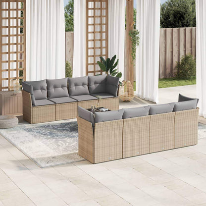 Set Divano da Giardino 9 pz con Cuscini Beige in Polyrattan - homemem39