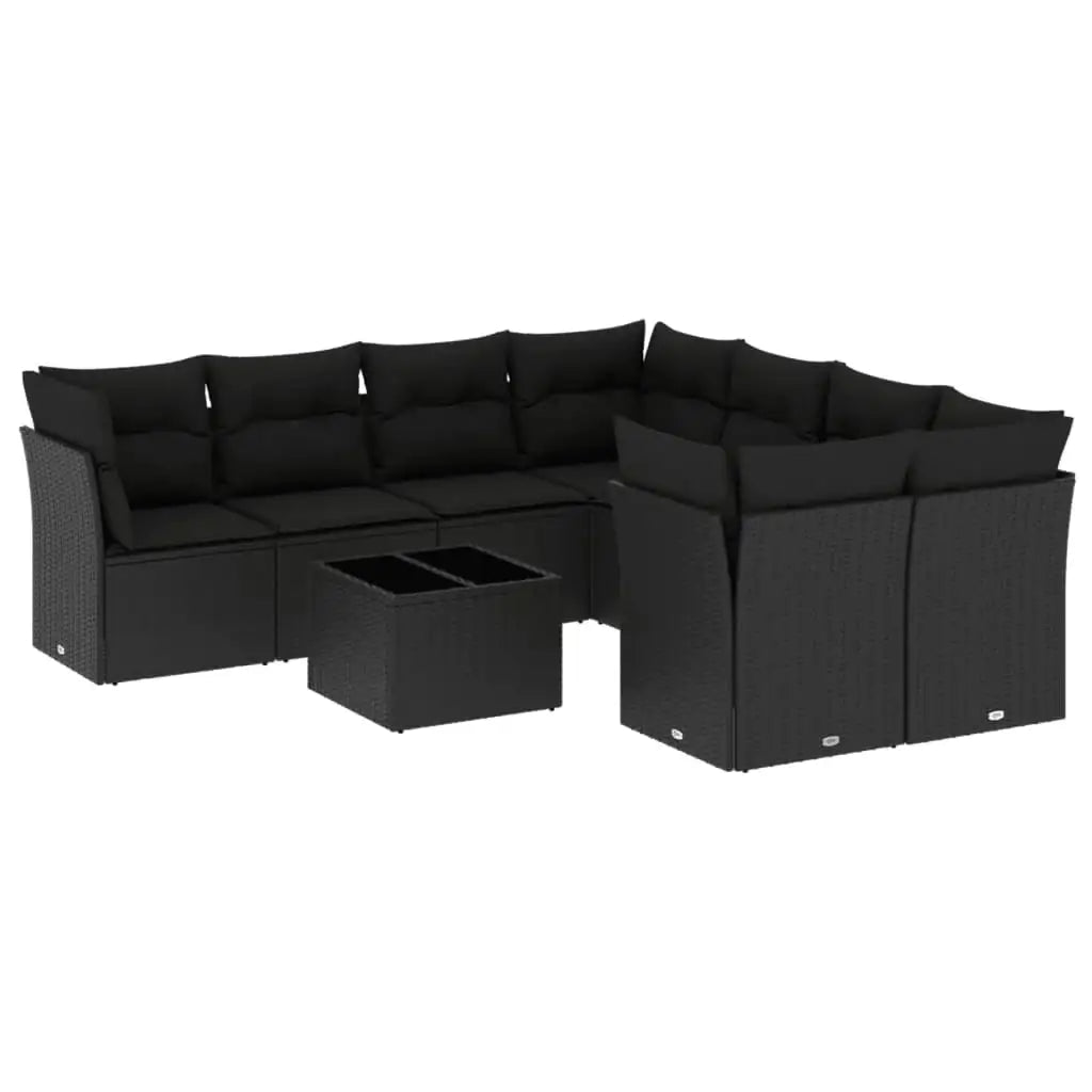 Set Divani da Giardino 9 pz con Cuscini Nero in Polyrattan - homemem39