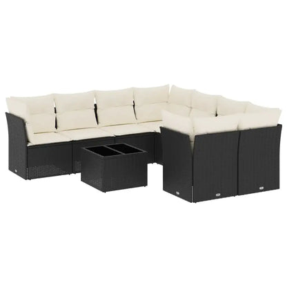 Set Divani da Giardino 9 pz con Cuscini Nero in Polyrattan - homemem39