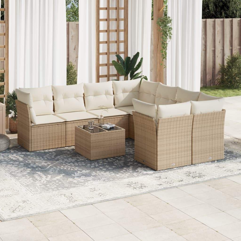 Set Divano da Giardino 9 pz con Cuscini Beige in Polyrattan - homemem39