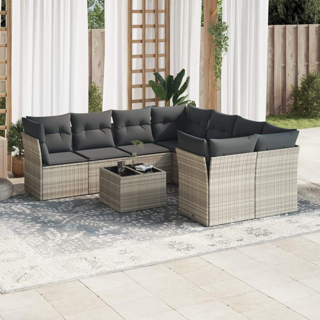 Set Divano da Giardino 9pz con Cuscini Grigio Chiaro Polyrattan - homemem39