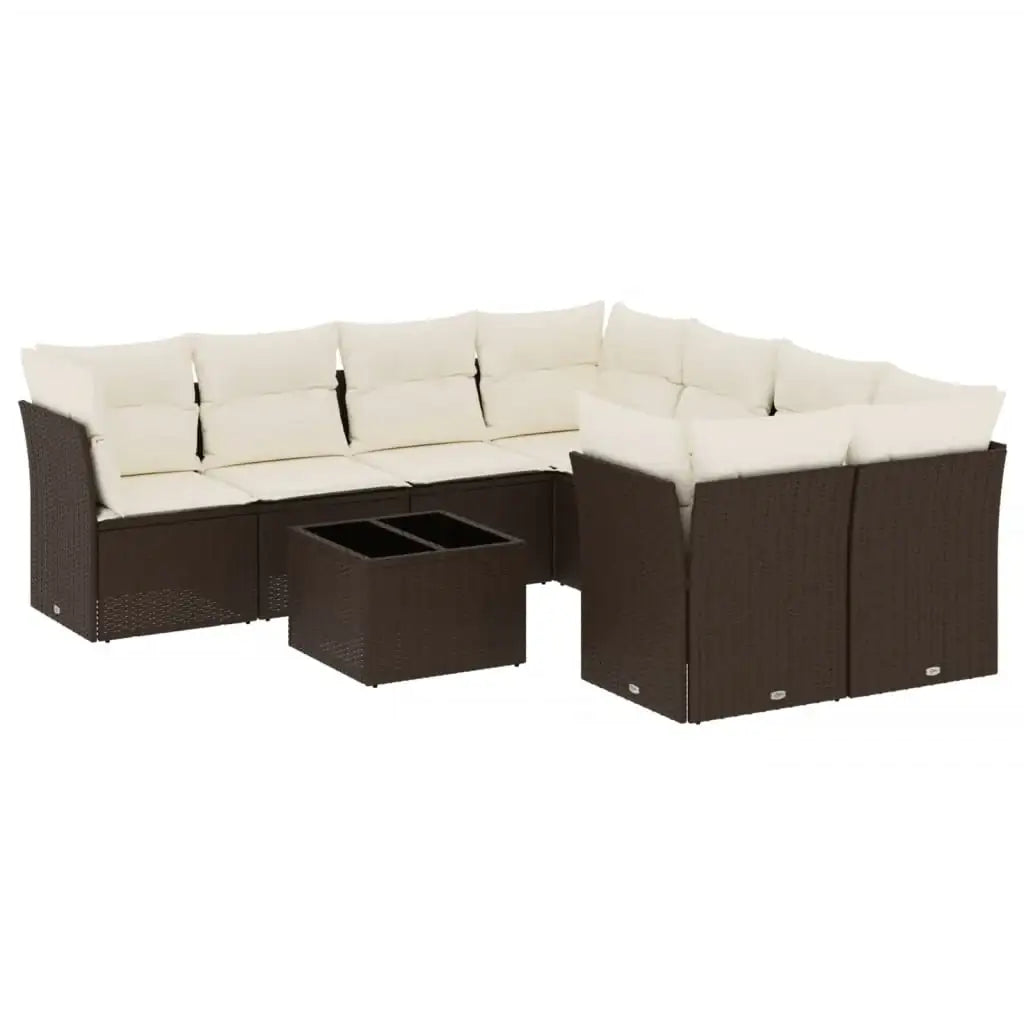 Set Divani da Giardino 9pz con Cuscini Marrone in Polyrattan - homemem39