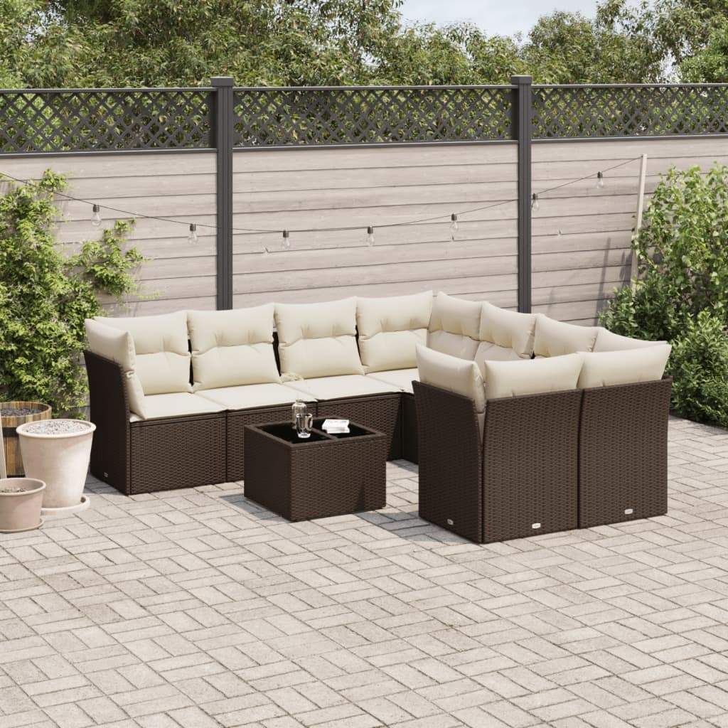 Set Divani da Giardino 9pz con Cuscini Marrone in Polyrattan - homemem39