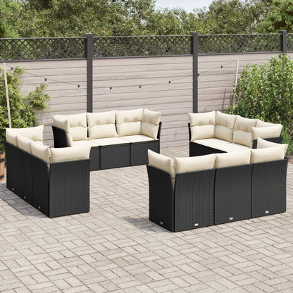 Set Divani da Giardino 12 pz con Cuscini Nero in Polyrattan - homemem39