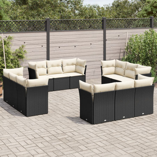 Set Divani da Giardino 12 pz con Cuscini Nero in Polyrattan - homemem39