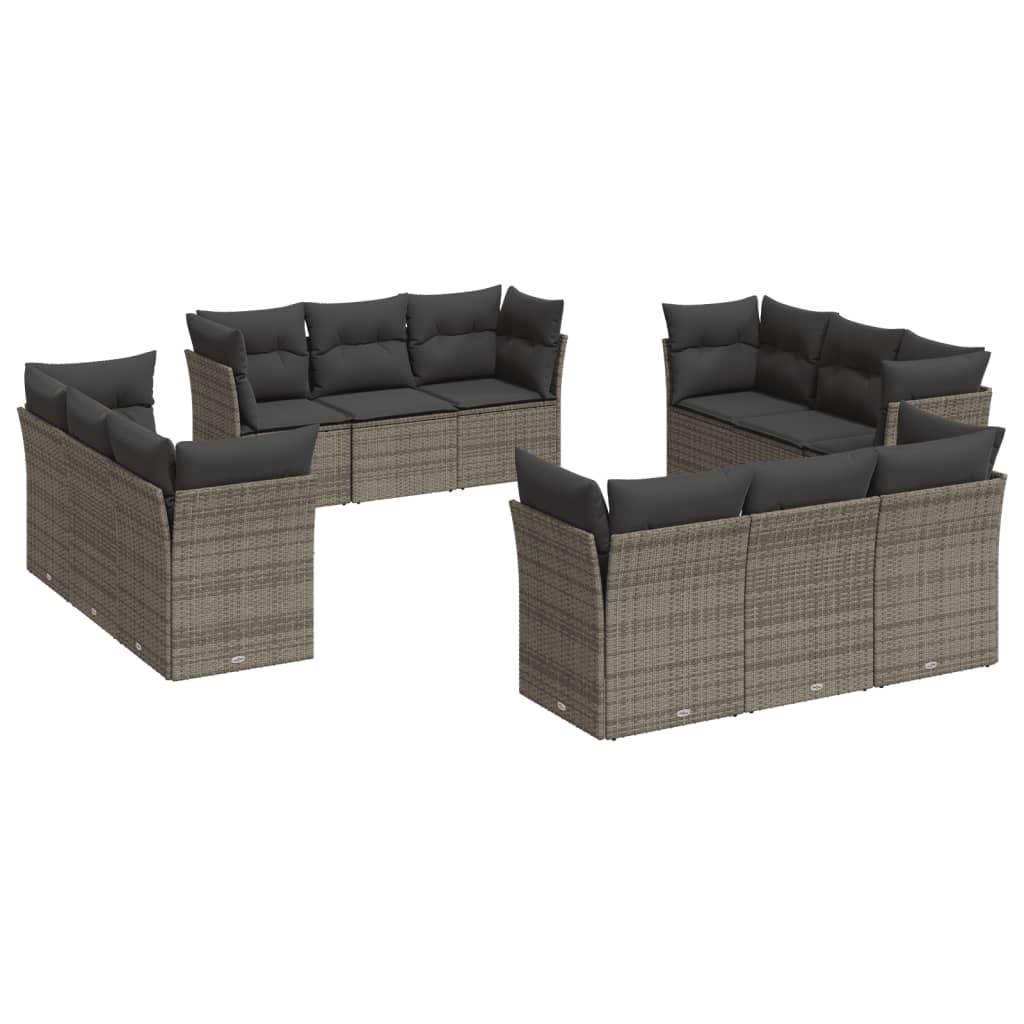Set Divani da Giardino 12 pz con Cuscini Grigio in Polyrattan - homemem39