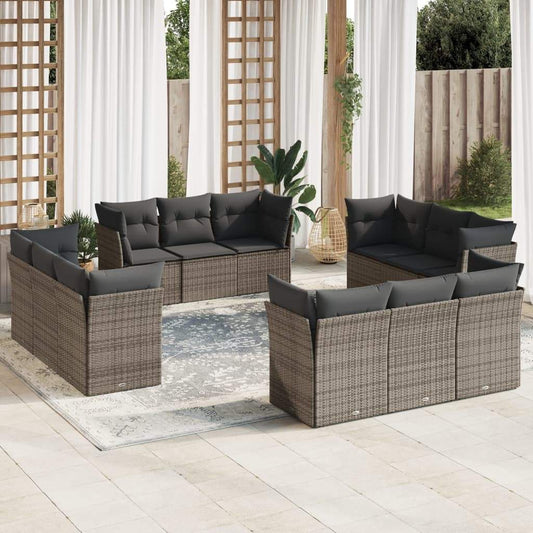 Set Divani da Giardino 12 pz con Cuscini Grigio in Polyrattan - homemem39
