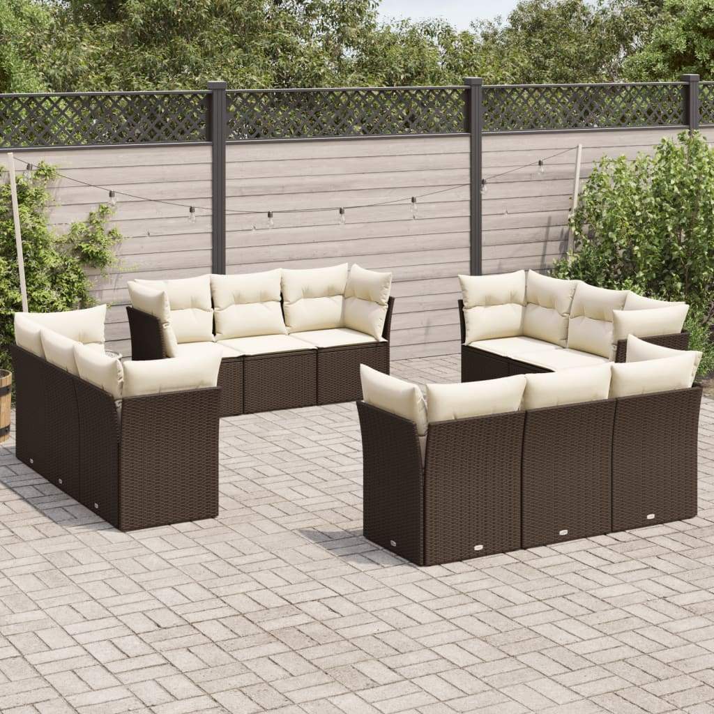 Set Divani da Giardino 12 pz con Cuscini Marrone in Polyrattan - homemem39