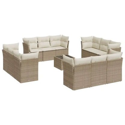 Set Divano da Giardino 13 pz con Cuscini Beige in Polyrattan - homemem39