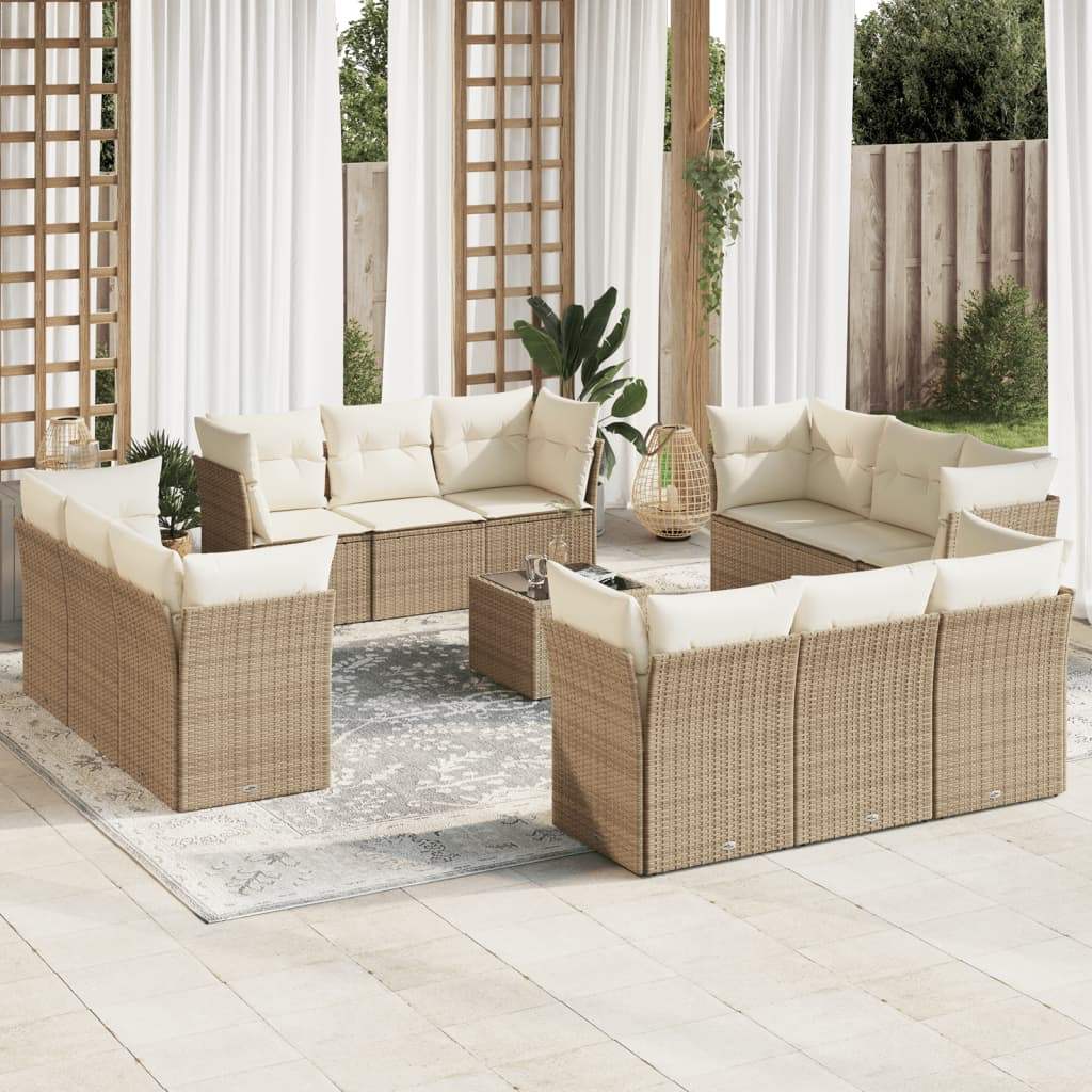 Set Divano da Giardino 13 pz con Cuscini Beige in Polyrattan - homemem39