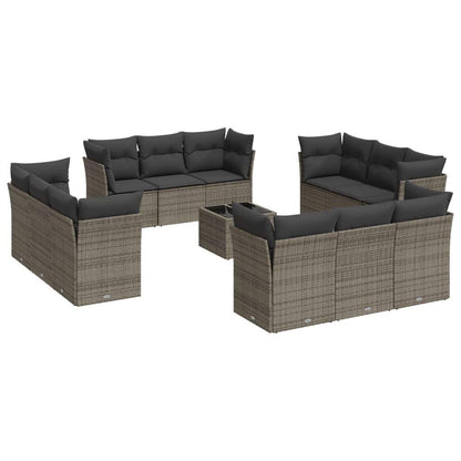 Set Divani da Giardino 13 pz con Cuscini Grigio in Polyrattan - homemem39