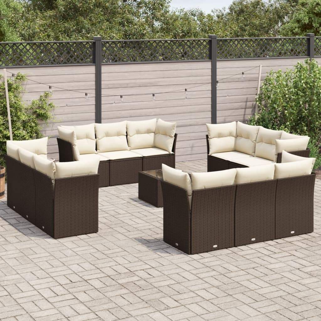 Set Divani da Giardino 13 pz con Cuscini Marrone in Polyrattan - homemem39
