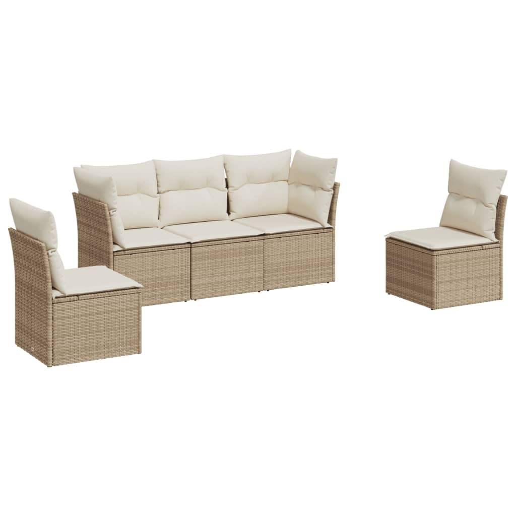 Set Divano da Giardino 5 pz con Cuscini Beige in Polyrattan - homemem39