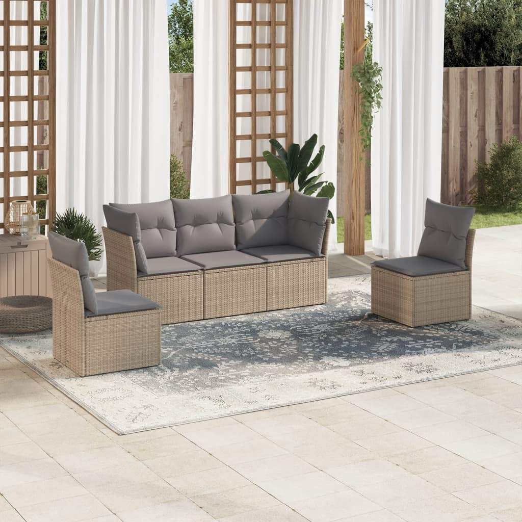 Set Divano da Giardino 5 pz con Cuscini Beige in Polyrattan - homemem39