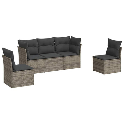 Set Divano da Giardino 5 pz con Cuscini Grigio in Polyrattan - homemem39