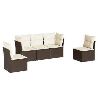 Set Divano da Giardino 5 pz con Cuscini Marrone in Polyrattan - homemem39