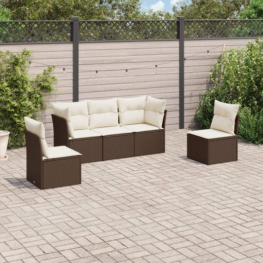 Set Divano da Giardino 5 pz con Cuscini Marrone in Polyrattan - homemem39