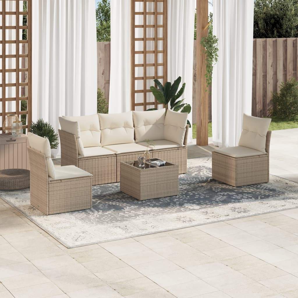 Set Divano da Giardino 6 pz con Cuscini Beige in Polyrattan - homemem39
